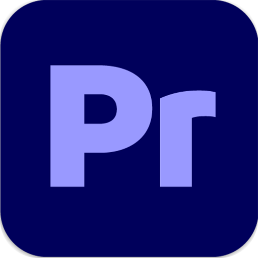 Adobe Premiere app icon with purple Pr letters on a dark blue background