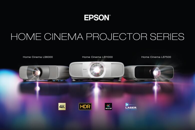 Official Epson image showing the white Home Cinema LS5000, LS6000 and LS7500 laser projectors