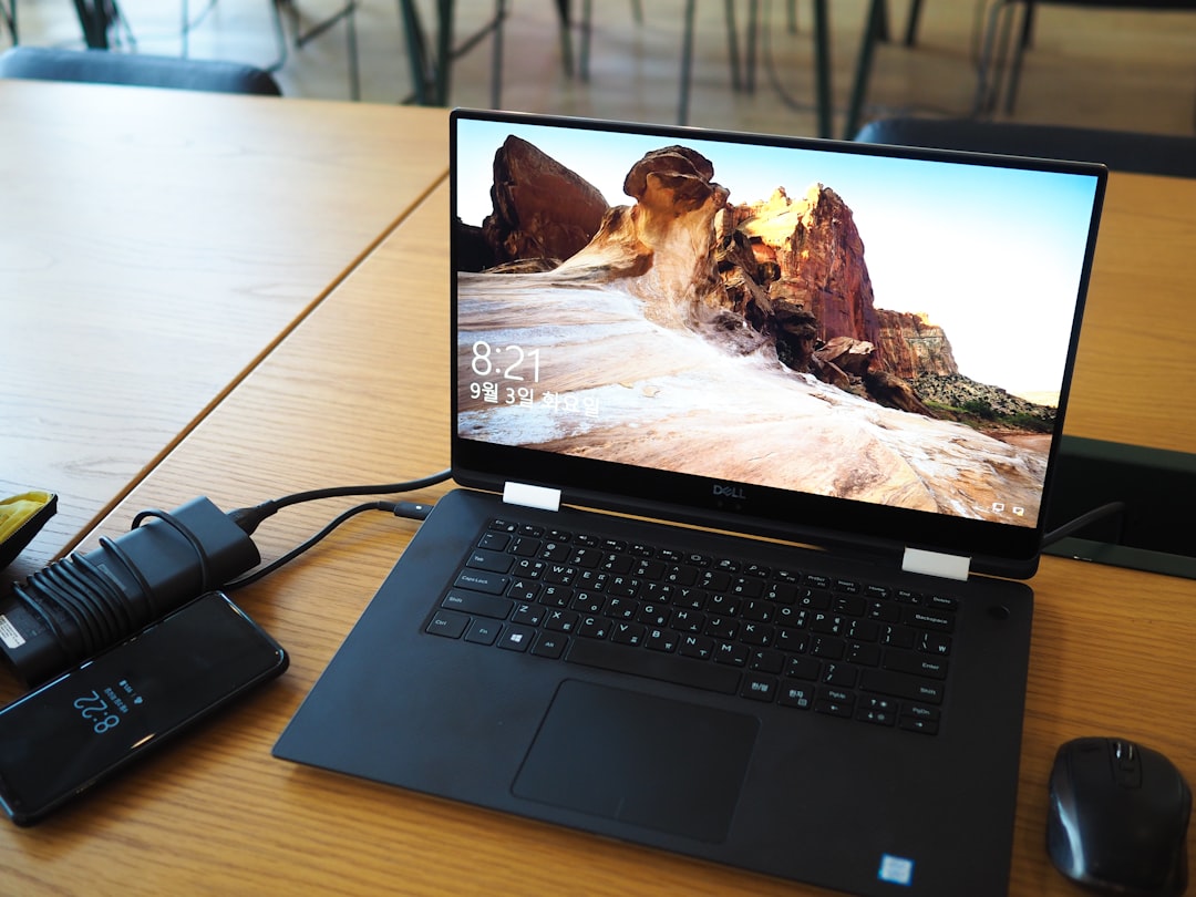 Laptop connected to a desk docking setup