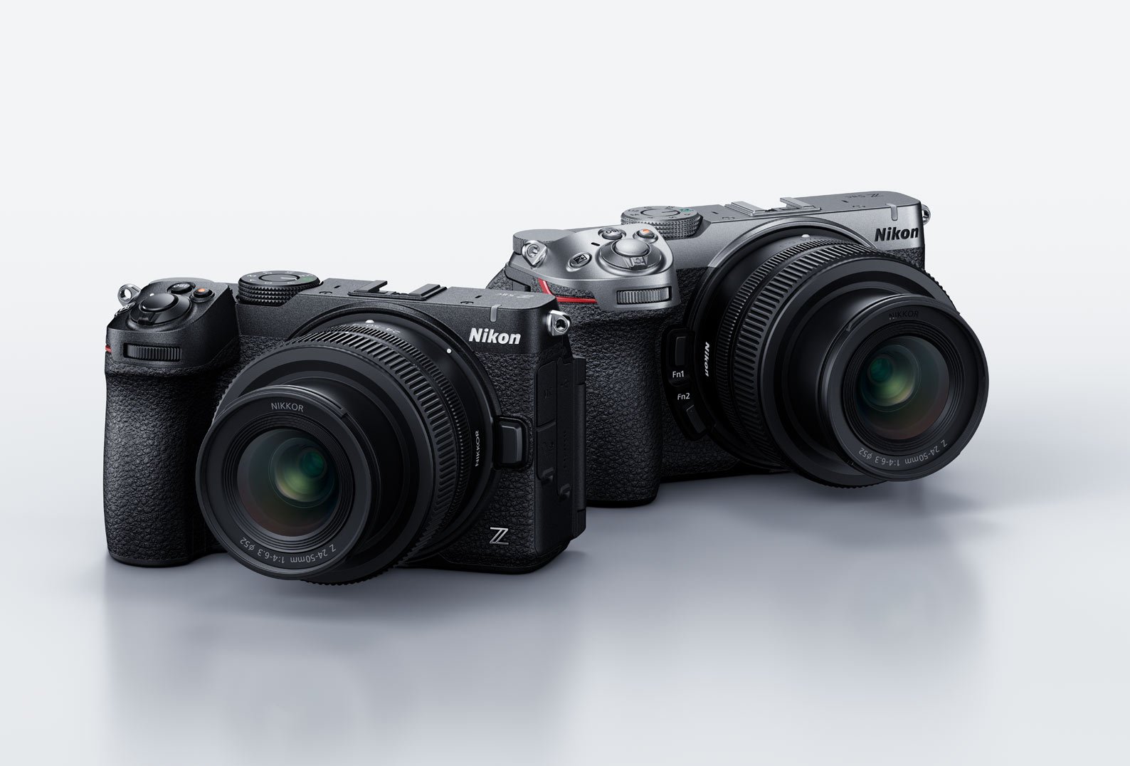 Black and silver Nikon Z5IIC full-frame mirrorless cameras shown from the front