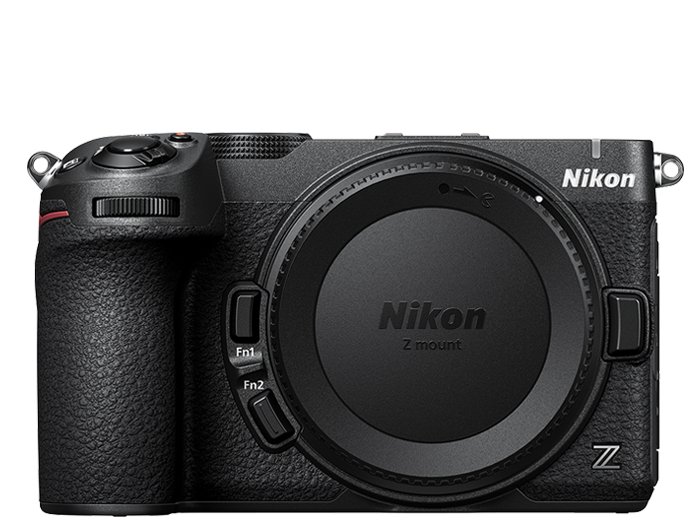Front view of the black Nikon Z5IIC full-frame mirrorless camera body without a lens