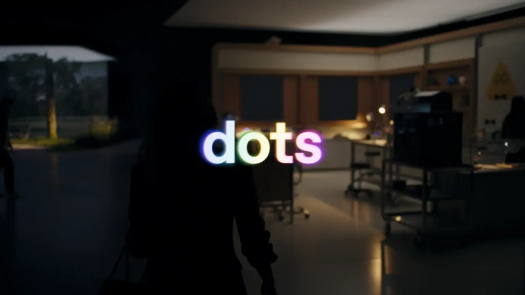 OpenAI dots logo glowing over a dimly lit workspace