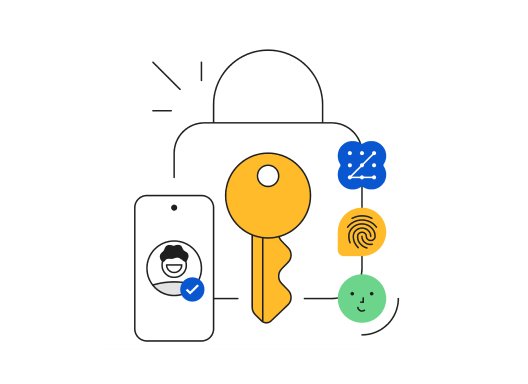 Google illustration of a phone, key and local authentication symbols