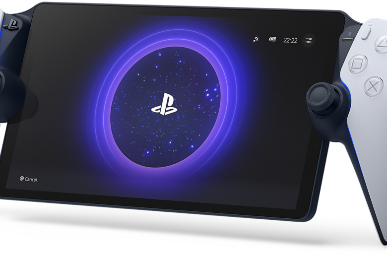 White PlayStation Portal Remote Player displaying the PlayStation startup screen