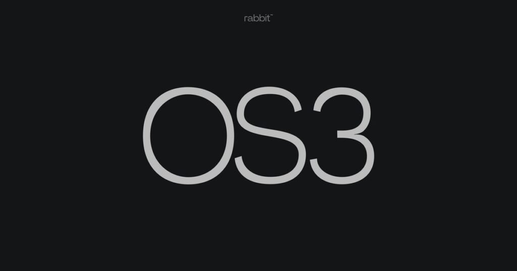 Large gray OS3 lettering on a black background with the Rabbit logo above