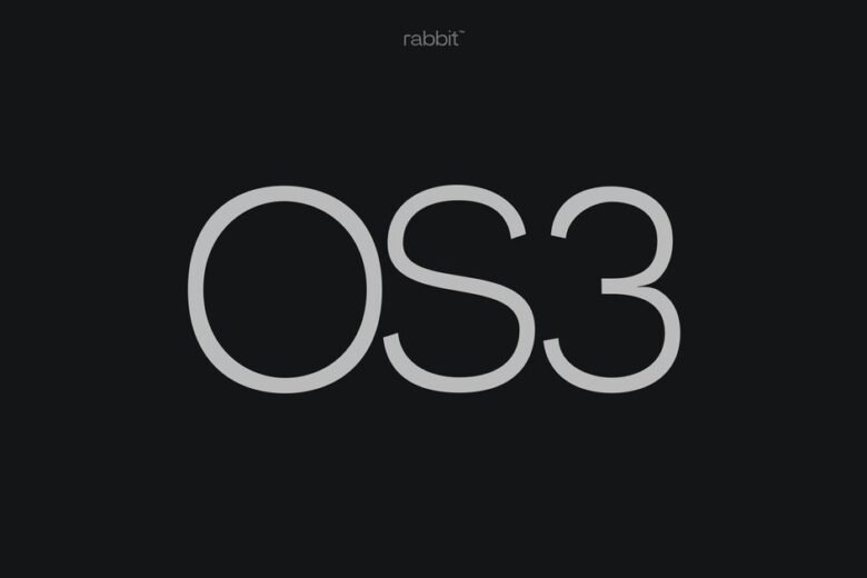 Large gray OS3 lettering on a black background with the Rabbit logo above
