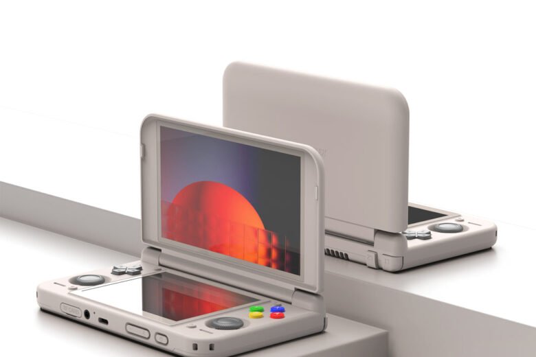 Official Retroid render showing the dual-screen clamshell Pocket Duo Lite family design in the 16 Bit color