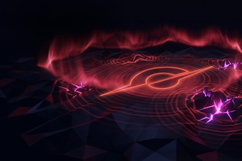 Red and purple digital terrain with a glowing Unit 42-style target symbol, official Palo Alto Networks artwork