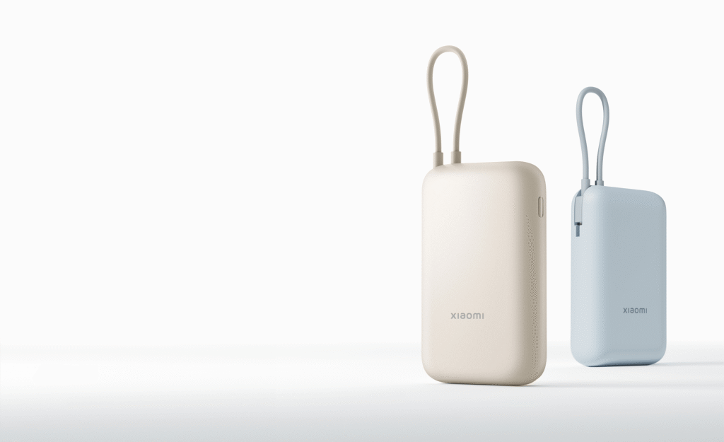 Official Xiaomi image of the Power Bank 10000 with integrated USB-C cable in ice blue