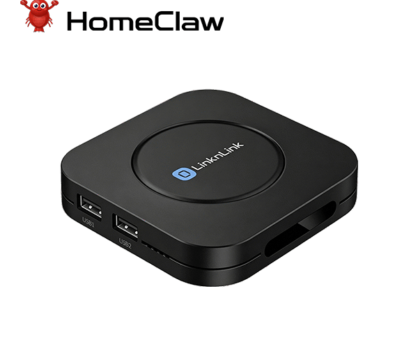 Official image of the black LinknLink HomeClaw gateway with two front USB ports; existing HomeClaw model, not Max