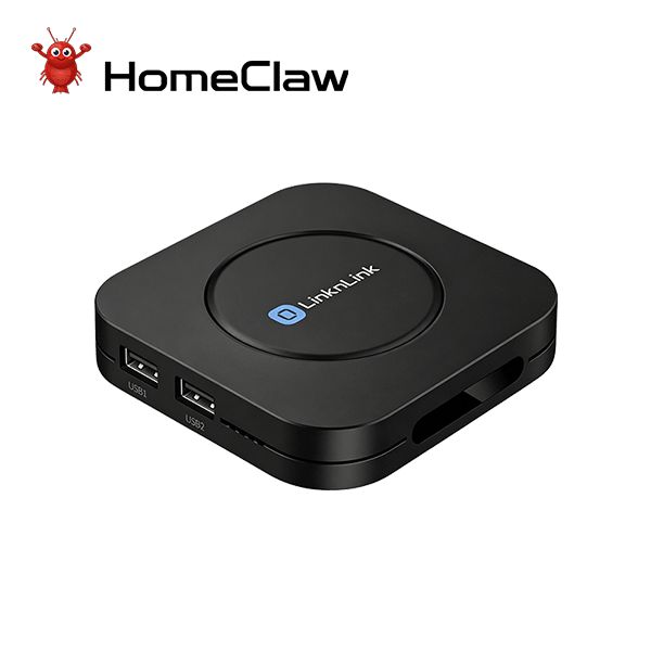 Official image of the black LinknLink HomeClaw gateway with two front USB ports; existing HomeClaw model, not Max