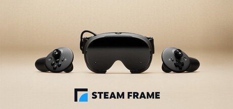 Valve promotional image of the Steam Frame headset and two controllers
