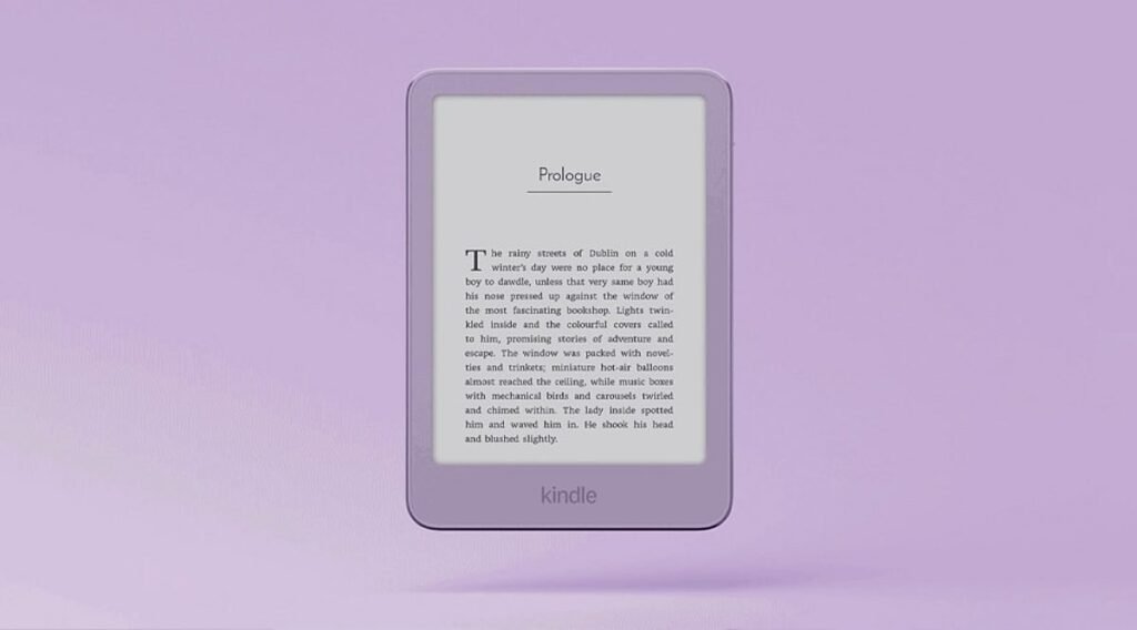 Ube purple 2026 Amazon Kindle displaying an ebook page against a purple background