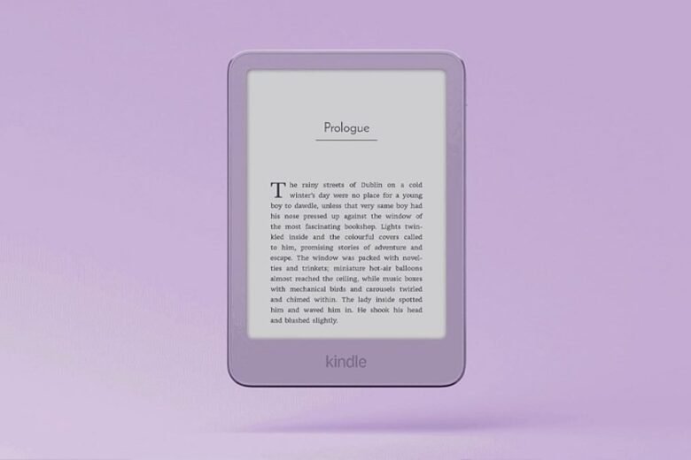 Ube purple 2026 Amazon Kindle displaying an ebook page against a purple background