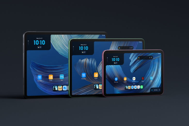 Amazon Alexa Tablet 12 Pro, Alexa Tablet 11 and Alexa Tablet 8 displayed together in graphite, purple, green and pink