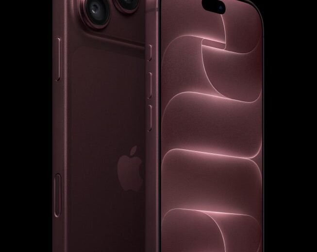 Burgundy iPhone 18 Pro shown from the front beside a rear-facing burgundy iPhone 18 Pro Max