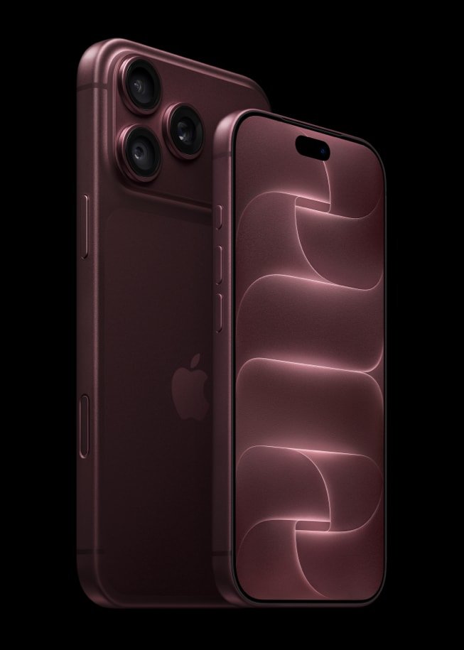 Burgundy iPhone 18 Pro shown from the front beside a rear-facing burgundy iPhone 18 Pro Max