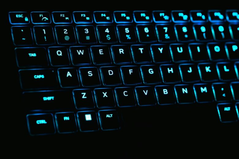 Gaming laptop keyboard with blue backlight
