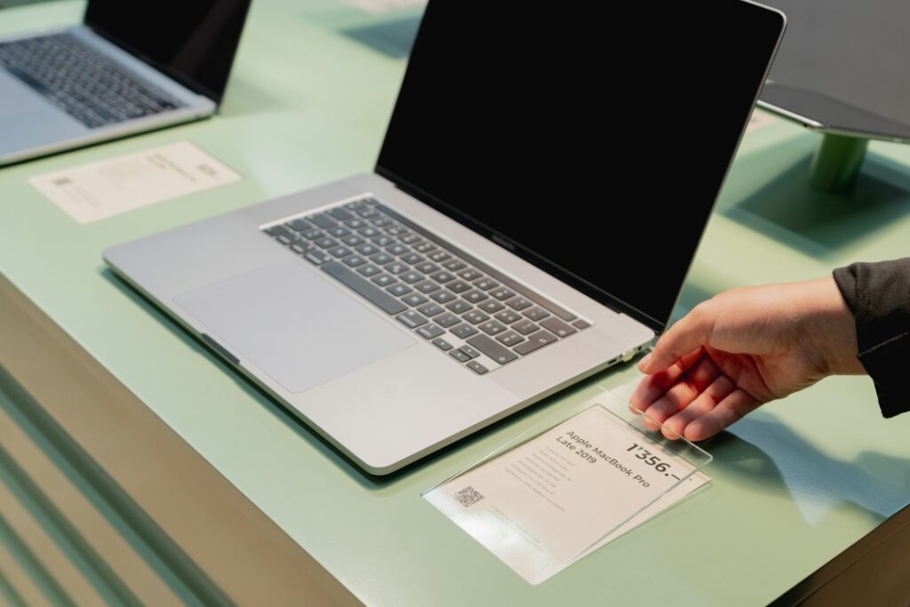 Laptop displayed in a store