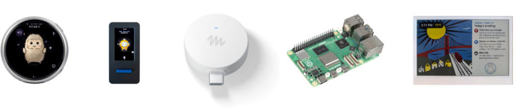 Meta Muse Gadgets lineup with an E Ink display, small touchscreen devices, Muse Home Link and a Raspberry Pi
