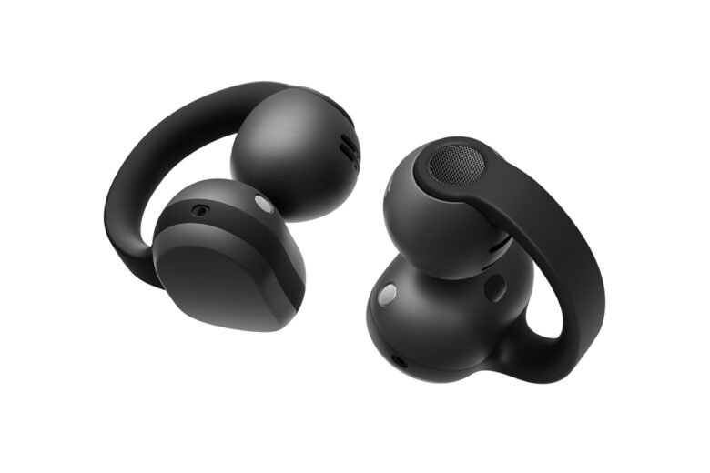 Black Samsung Galaxy Buds On clip-on earbuds shown from the side on a white background