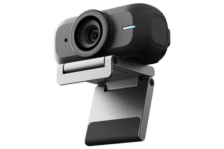 amaran Cam 4K60 webcam in charcoal on its monitor mount
