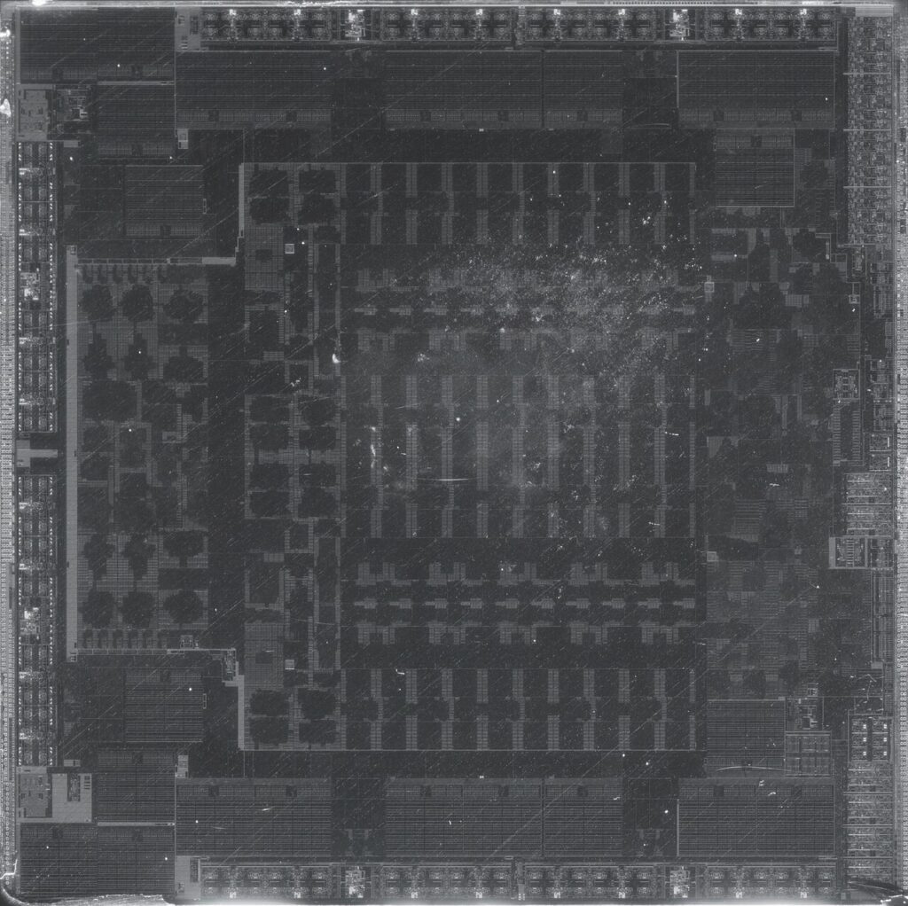 Macro photograph of the AMD Radeon RX 6700 XT Navi 22 graphics chip