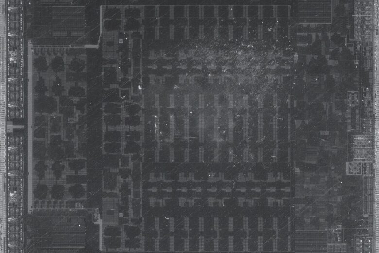 Macro photograph of the AMD Radeon RX 6700 XT Navi 22 graphics chip