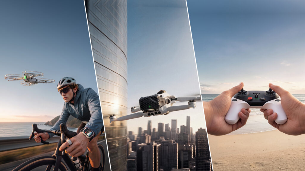 Antigravity A1 drone shown with Follow Me wearable controls and a traditional remote controller