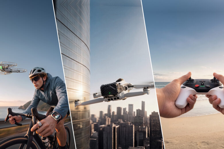 Antigravity A1 drone shown with Follow Me wearable controls and a traditional remote controller