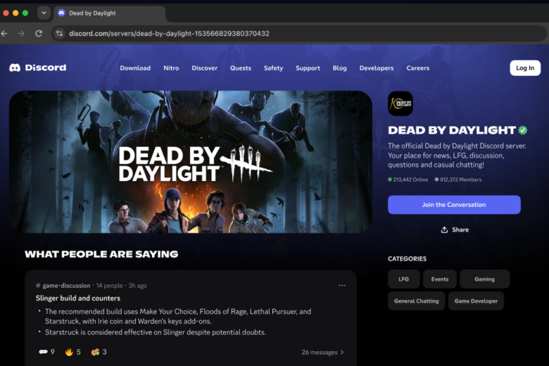 Discord public Server Web Page example with community conversations displayed on the web