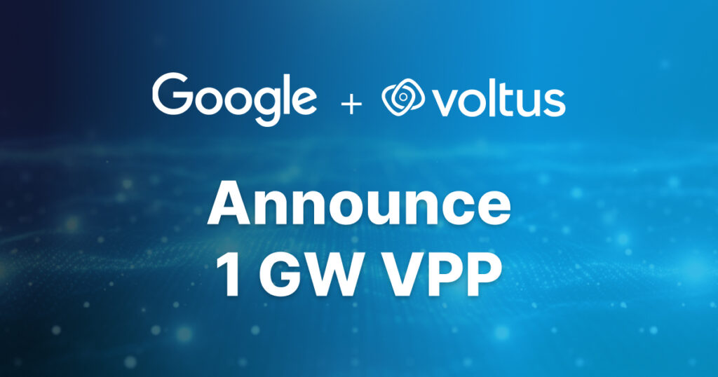Google and Voltus logos above text announcing a 1 GW virtual power plant