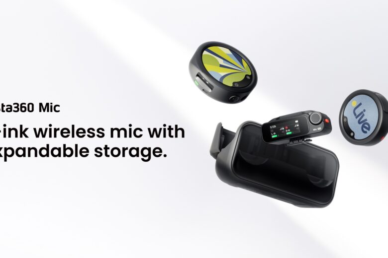 Insta360 Mic wireless microphone kit with two E-Ink transmitters, receiver and charging case