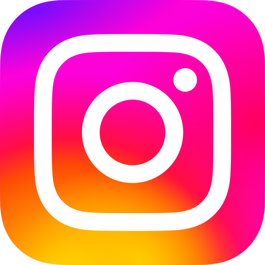 Instagram logo on a pink, purple and orange gradient background