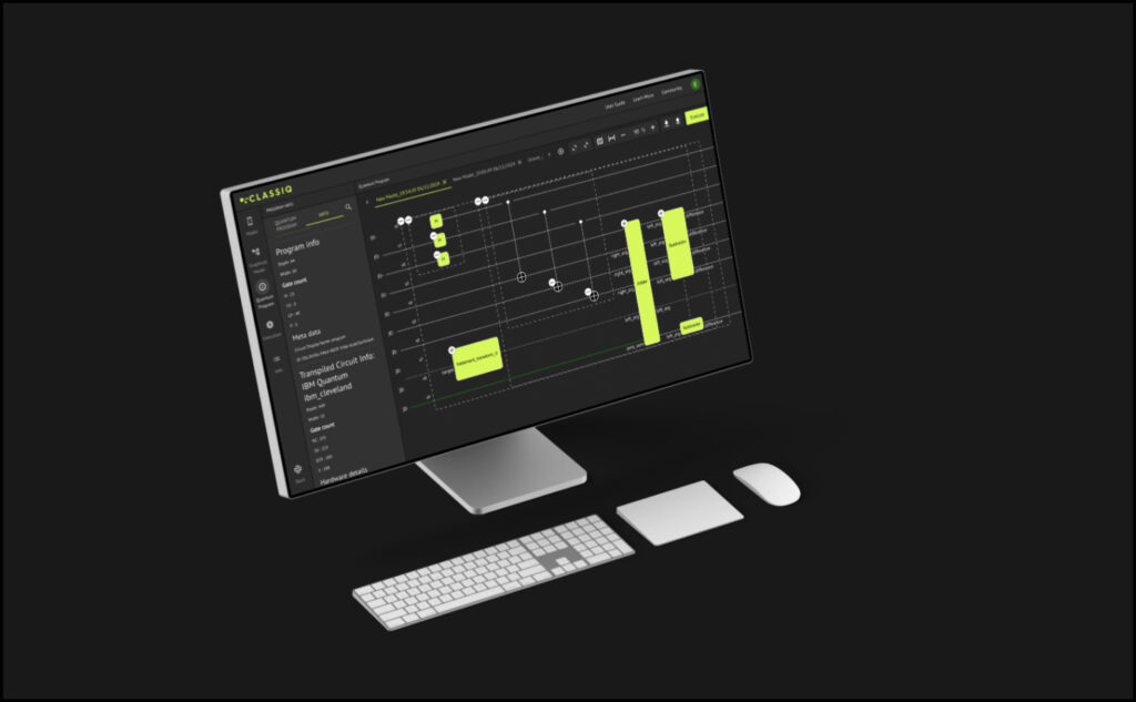 Classiq quantum circuit design software displayed on a desktop monitor