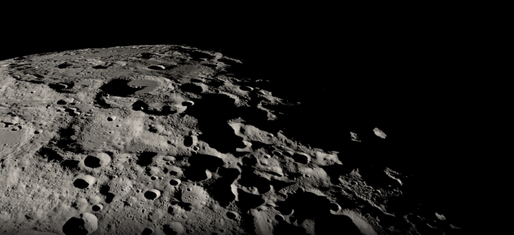 Visualization of the Moon's heavily cratered south polar region