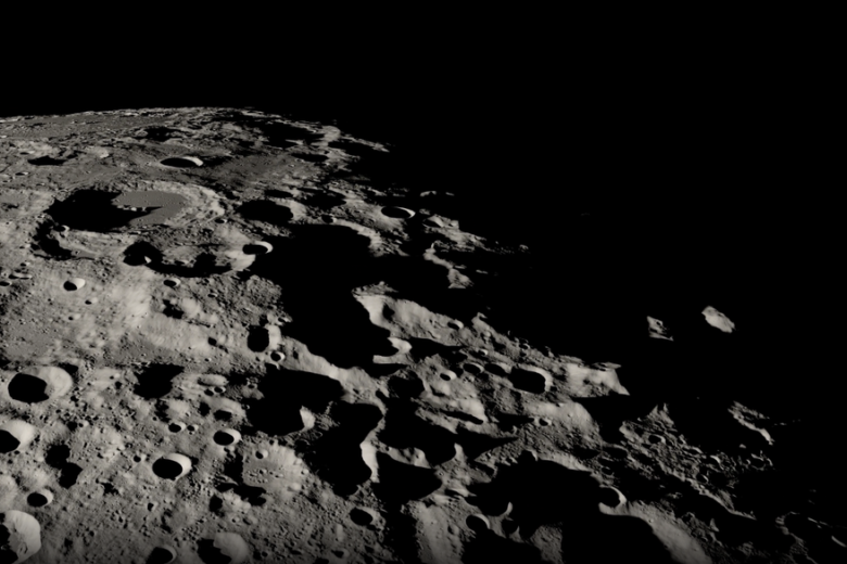 Visualization of the Moon's heavily cratered south polar region