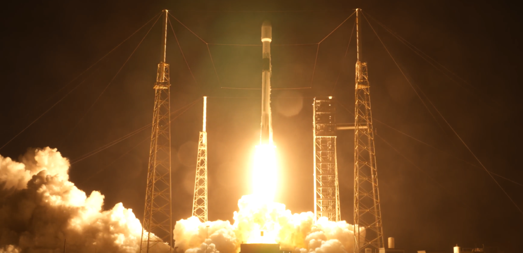 SpaceX Falcon 9 launching NASA-funded commercial satellite relay demonstrations at night