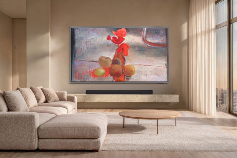 Samsung OLED S95H displaying Poppies #4 by Elene Shatberashvili from the Art Basel Paris 2026 collection
