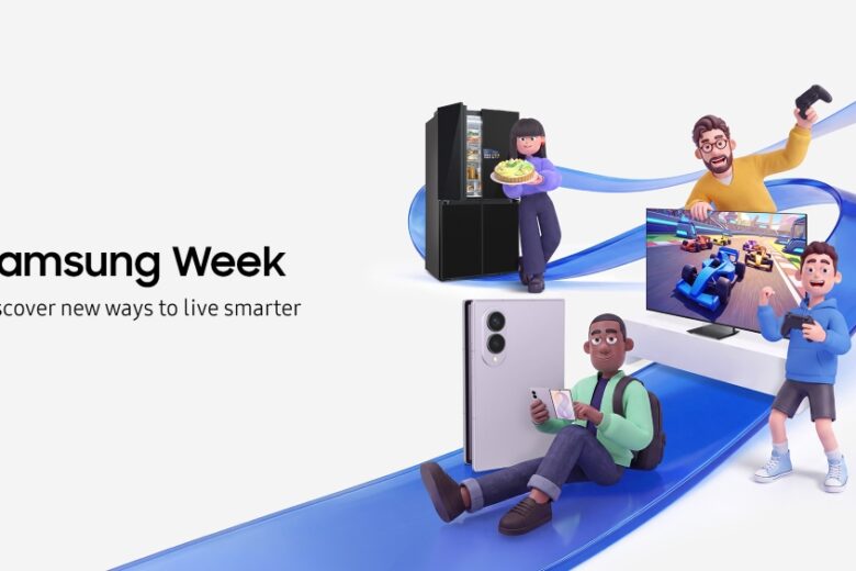 Samsung Week 2026 campaign graphic showing Galaxy devices, appliances, TVs and wearables