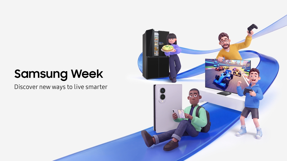 Samsung Week 2026 campaign graphic showing Galaxy devices, appliances, TVs and wearables