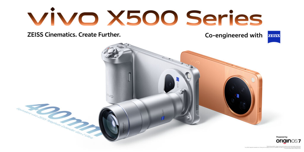Vivo X500 Series phones with ZEISS 400mm telephoto extender in official launch artwork